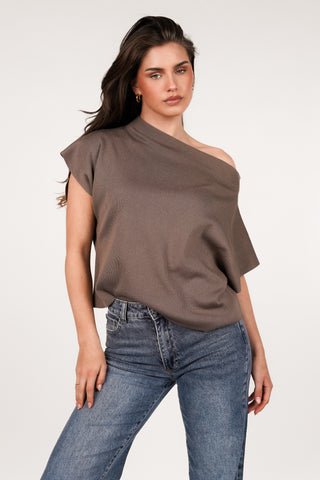 One-shoulder asymmetric brown top - Lexia
