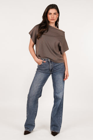 One-shoulder asymmetric brown top - Lexia