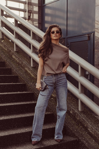 One-shoulder asymmetric brown top - Lexia
