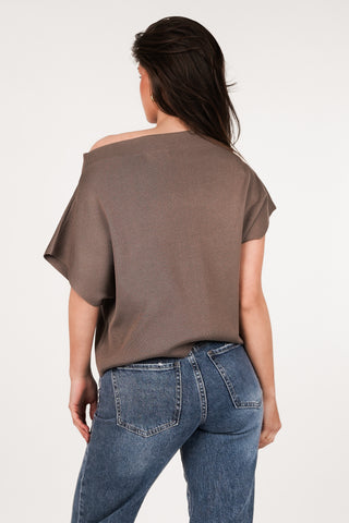 One-shoulder asymmetric brown top - Lexia