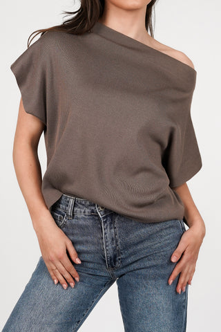 One-shoulder asymmetric brown top - Lexia
