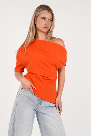 One-shoulder top asymmetric brown - Tessa