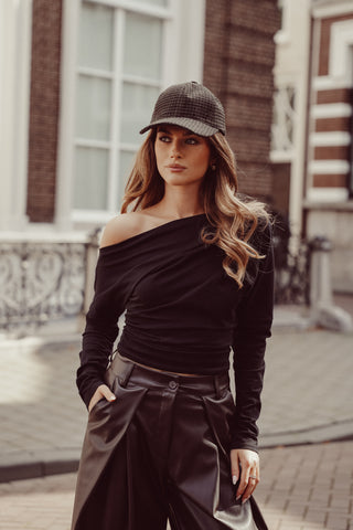 One shoulder top asymmetrisch zwart - Demi