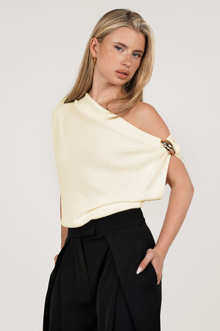 One-shoulder top cream with gold detail - Zara