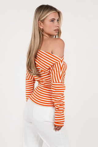 One-Shoulder-Top gestreift orange/weiß - Alexia