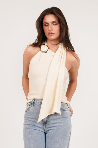 One shoulder top gold detail beige - Pam