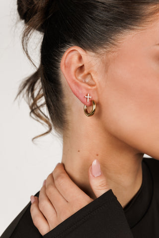 Ear piercing cross with stones gold - Megan