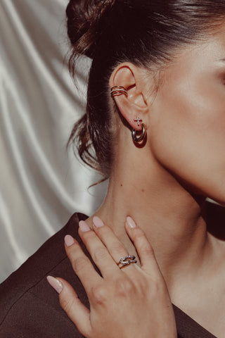 Ear piercing cross with stones gold - Megan