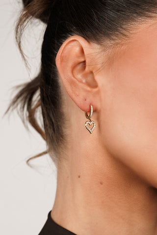 Earrings heart pendant rhinestones gold - Jaylin