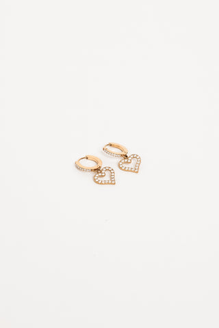 Earrings heart pendant rhinestones gold - Jaylin