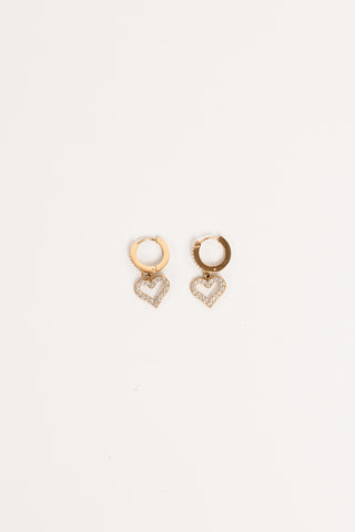 Earrings heart pendant rhinestones gold - Jaylin