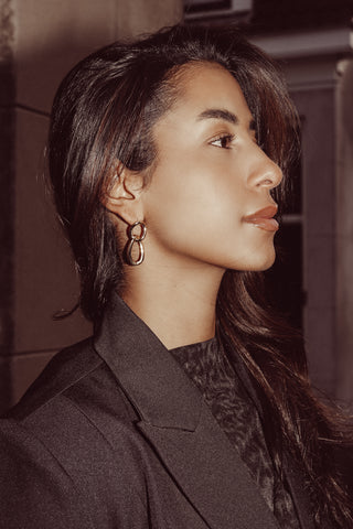 Ear studs with 2 oval pendants gold - Zoey