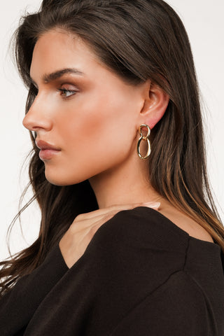 Ear studs with 2 oval pendants gold - Zoey