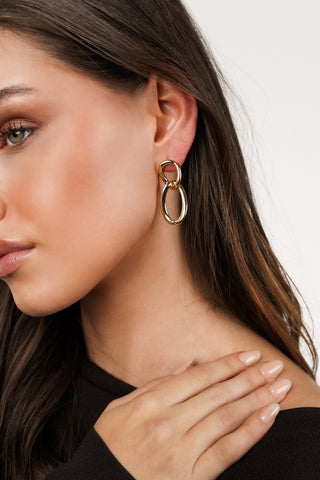 Ear studs with 2 oval pendants gold - Zoey