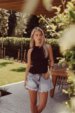 Open back halter top zwart - Nicky