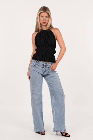 Open back halter top zwart - Nicky