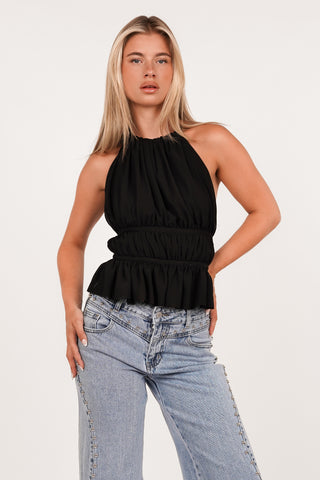 Open back halter top zwart - Nicky