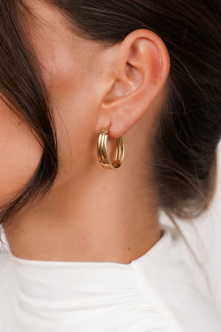 Ovale oorhangers met lijnen goud - Cassie