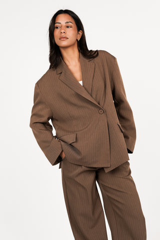 Oversized pinstripe blazer brown - Vive