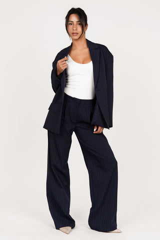 Oversized chalk stripe blazer dark blue - Vive