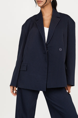 Oversized chalk stripe blazer dark blue - Vive