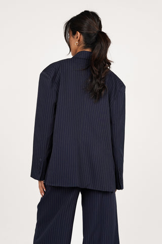 Oversized chalk stripe blazer dark blue - Vive