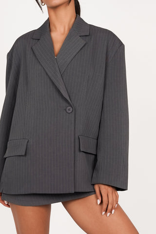 Oversized Pinstripe Blazer Grey - Vive