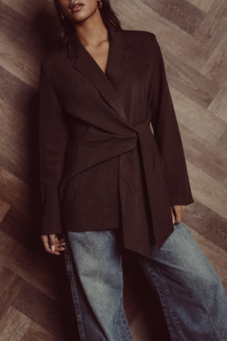 Oversized blazer with bow detail in black - Skylar