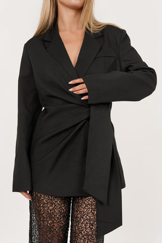 Oversized Blazer mit Schleifendetail in Schwarz - Skylar