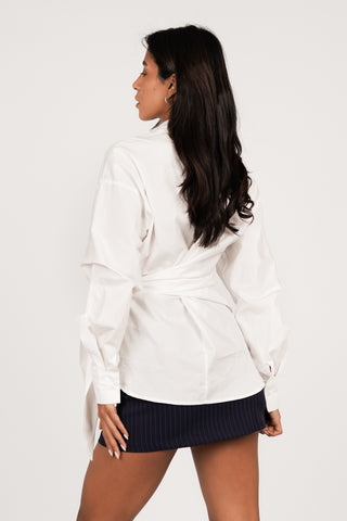 Oversized Bluse mit seitlichem Schleifendetail Weiß - Meerle