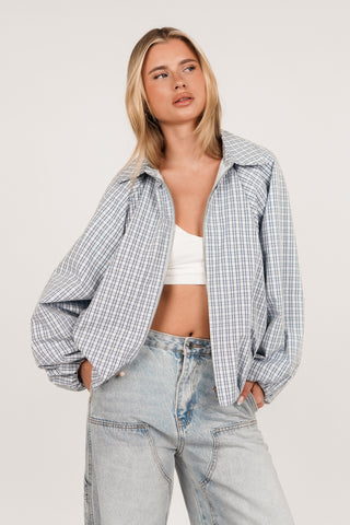 Oversized checked bomber jacket blue - Leigh