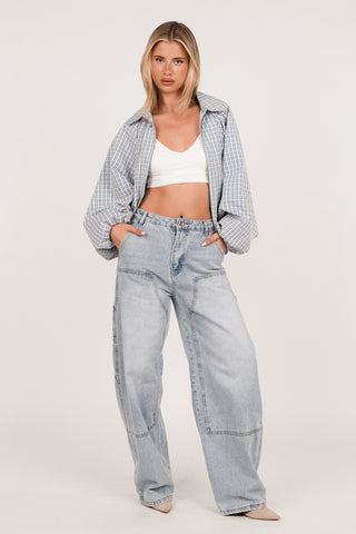 Oversized checked bomber jacket blue - Leigh