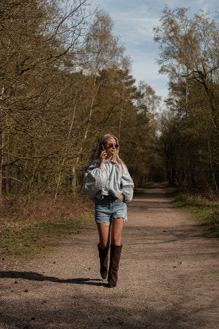 Oversized checked bomber jacket blue - Leigh