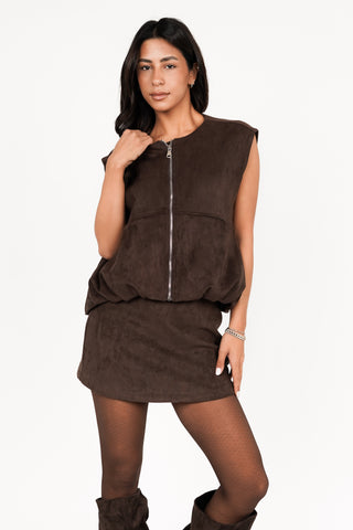 Oversized suede brown gilet - Alix