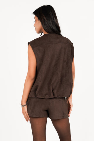 Oversized suede brown gilet - Alix