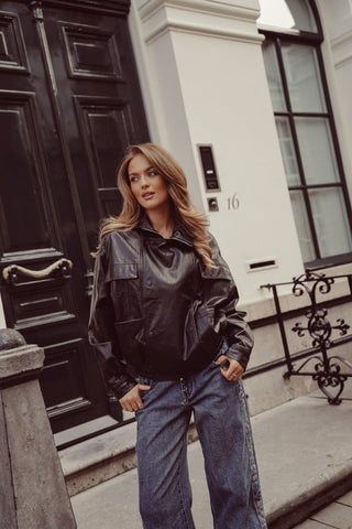 Oversized leatherlook jack zwart - Loulou