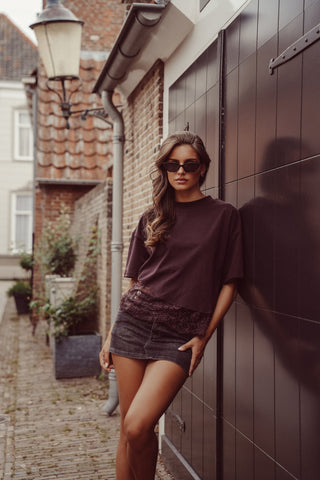 Oversized t-shirt with lace bottom yellow - Elvia