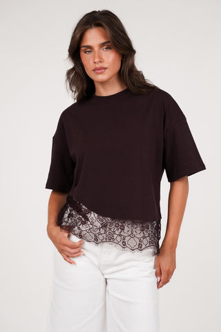 Oversized t-shirt with lace bottom yellow - Elvia