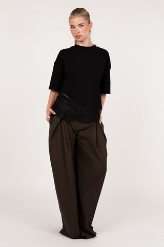 Oversized t-shirt black with lace bottom - Elvia