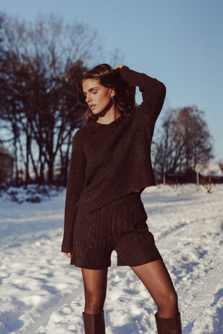 Oversized collared sweater brown - Addison