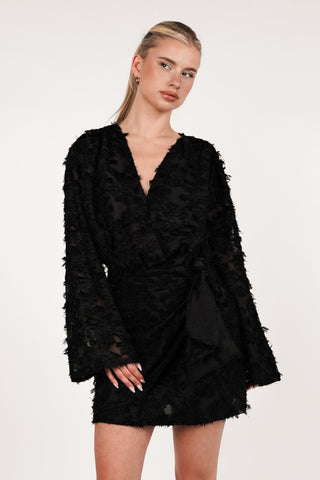 Wrap dress with jacquard black - Lion