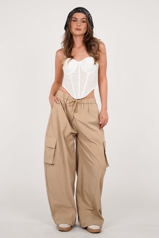 Parachute jogger met cargo zakken beige - Mexy
