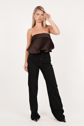 Peplum cropped top dark brown - Kourtney