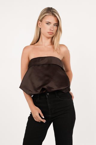 Peplum cropped top dark brown - Kourtney
