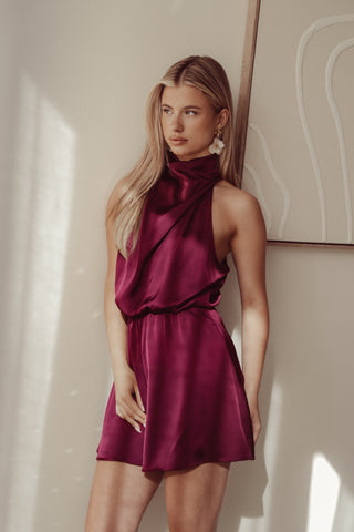 Satin playsuit with halter neck, green - Trix