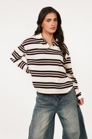 Striped polo sweater beige/brown - Cato