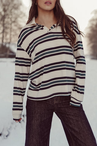 Striped beige/green polo sweater - Cato