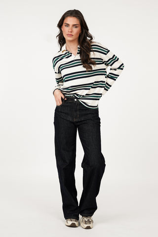 Striped beige/green polo sweater - Cato