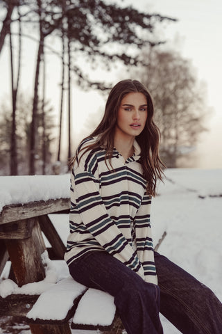 Striped beige/green polo sweater - Cato
