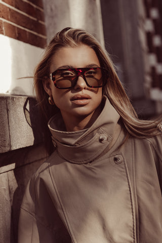 Retro pilot goggles leopard print brown - Veda